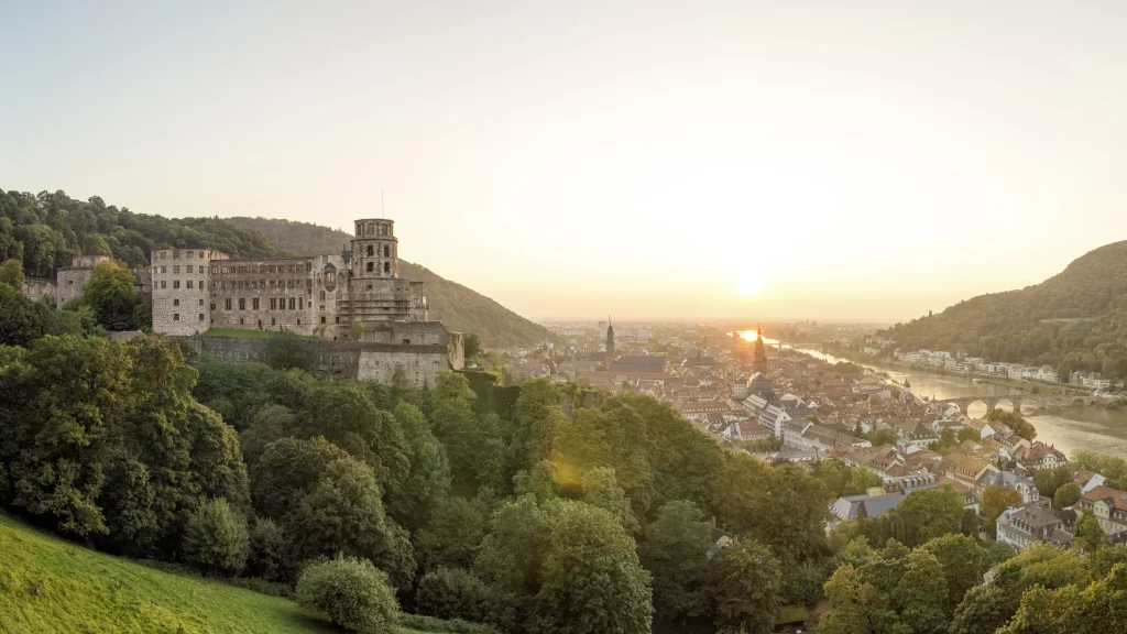 Castle Sunset Town River Trees Architecture