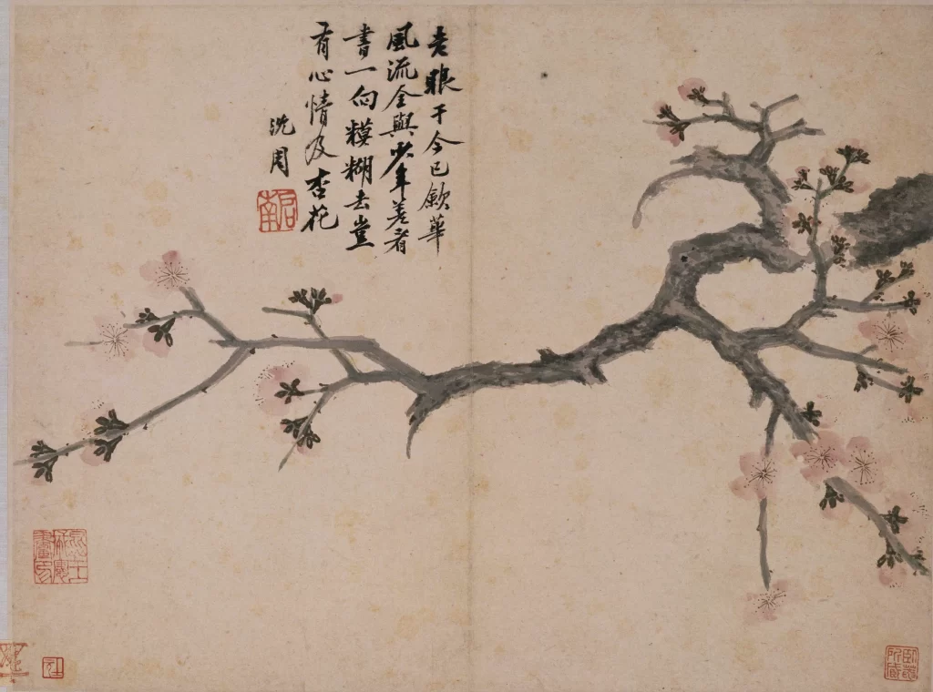 Cherry blossoms ink wash tranquil elegant Shen Zhou