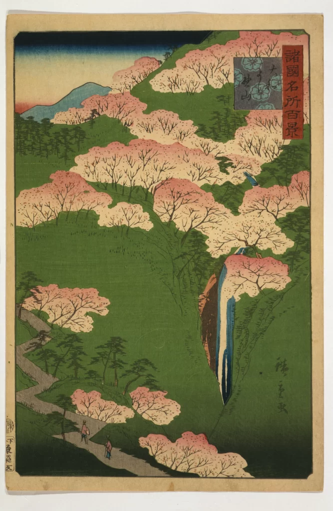 Cherry Blossoms Traditional Art Landscape Waterfall Japanese Nature