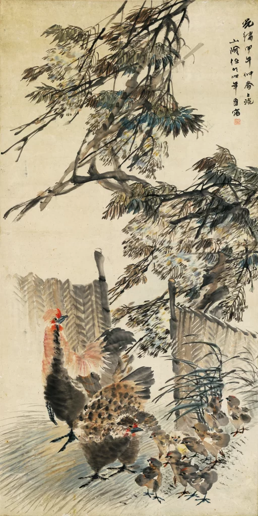 Chickens Nature Ink Wash Painting Ren Bonian