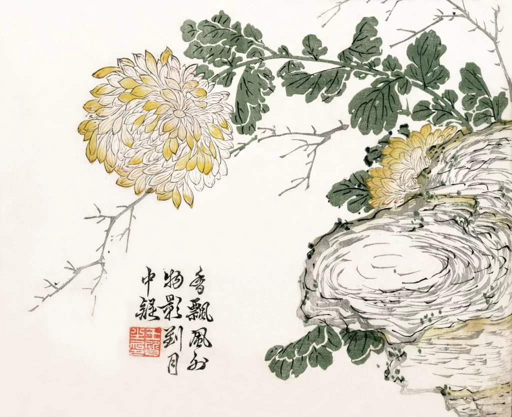 Chrysanthemums ink wash tranquil elegant Wang Gai