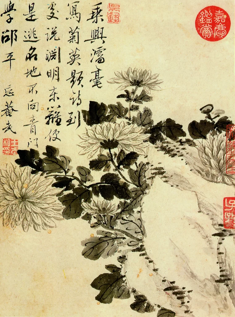 Chrysanthemums ink wash tranquil elegant Wang Wu