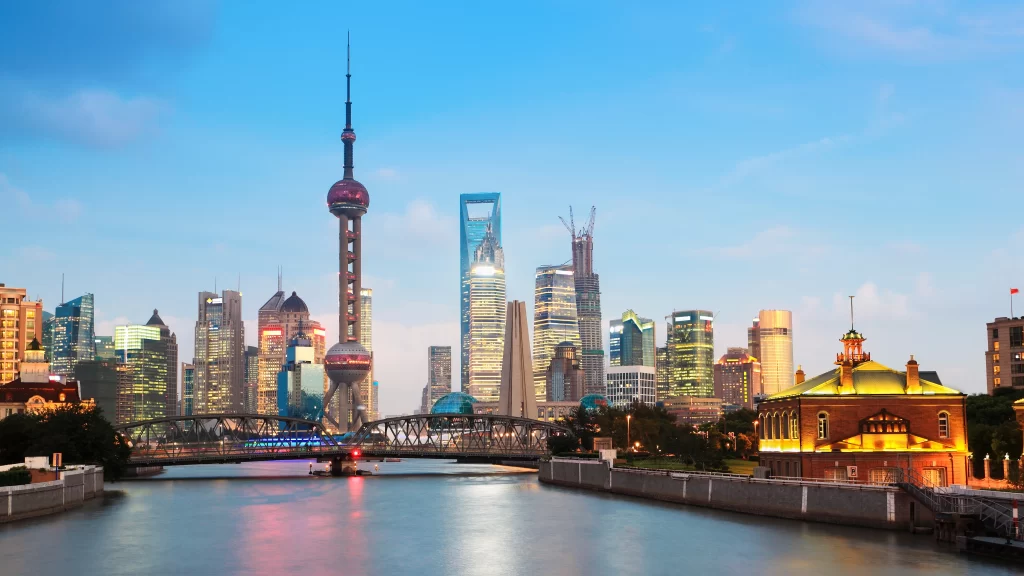 Cityscape Skyline Modern Buildings River Bridge Twilight