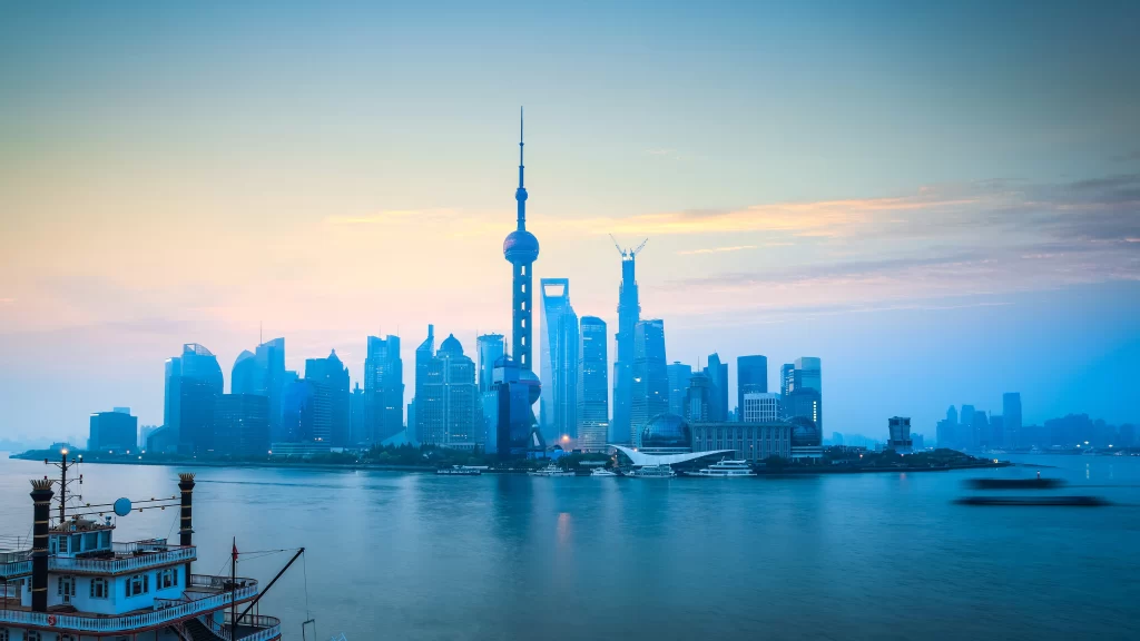 Cityscape Skyline Modern Buildings Waterfront Dusk Calm