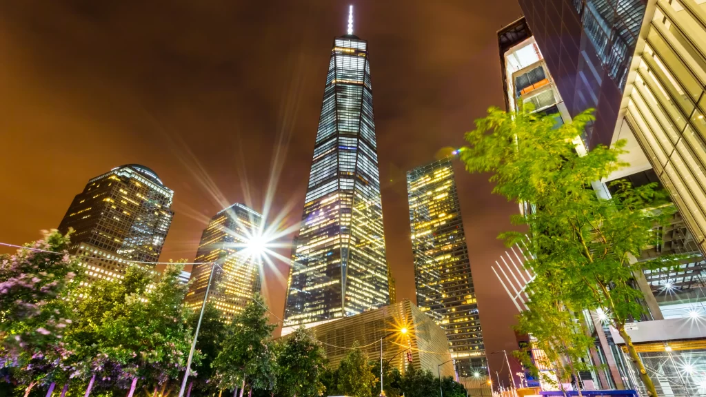 cityscape skyscraper night lights urban modern