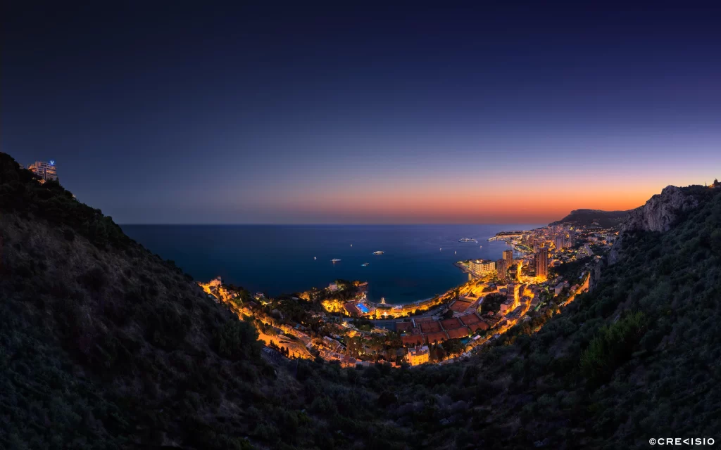 Coastal Cityscape Golden Twilight Clear Mountainous Bay