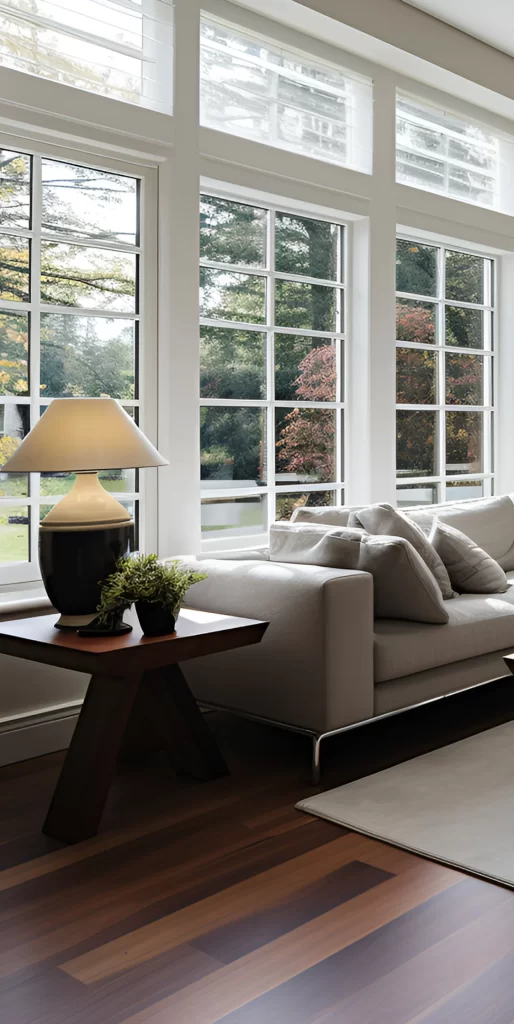 Contemporary Living Room with Autumn View