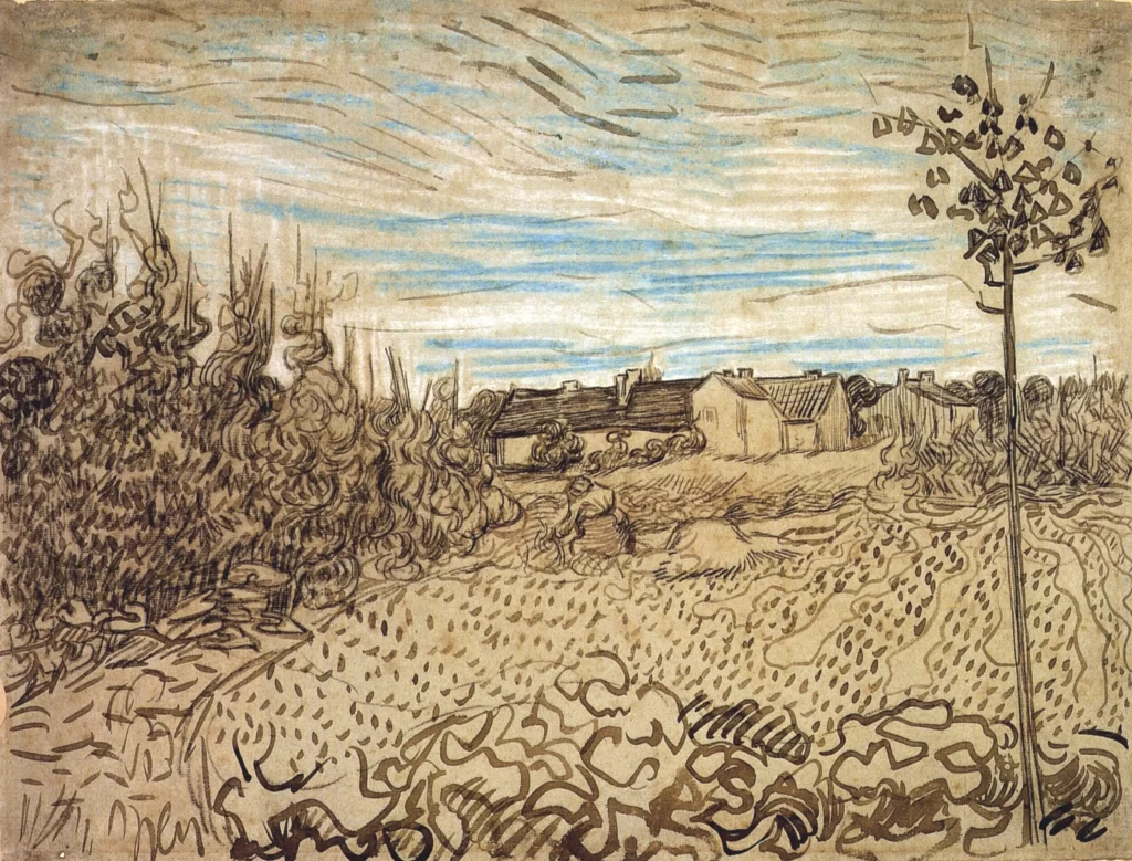 Cottages with a Woman Working in the Foreground Van Gogh