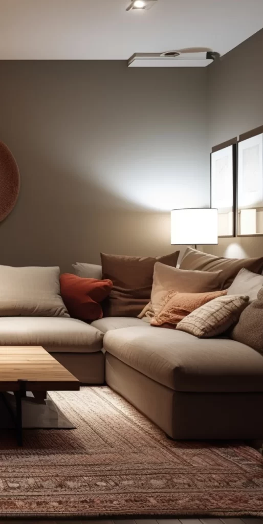 Cozy Contemporary Living Room With Beige Sectional Sofa