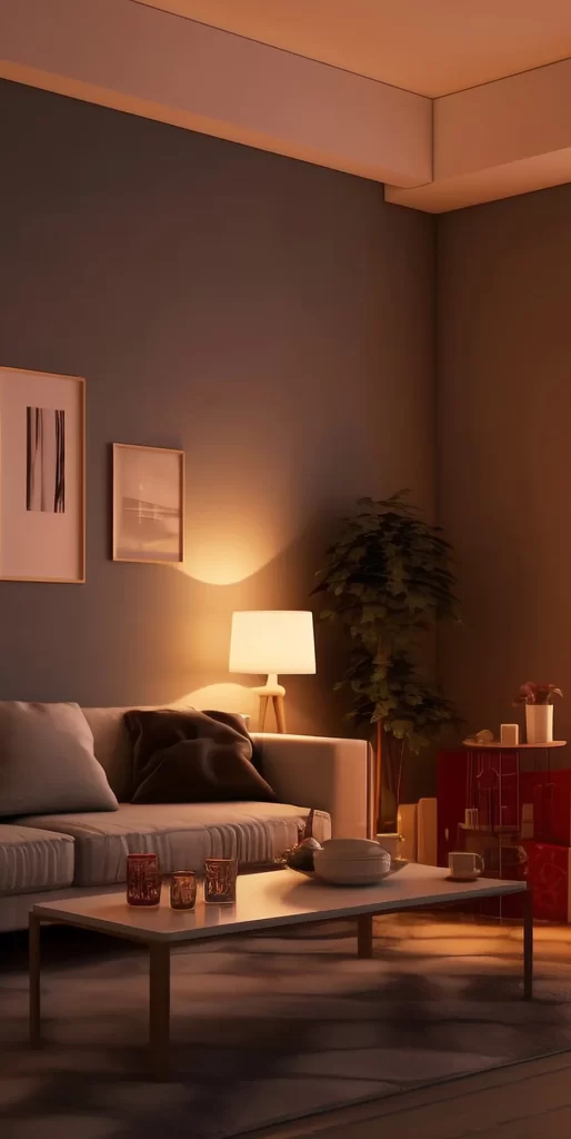 Cozy Contemporary Living Room with Warm Ambient Lighting