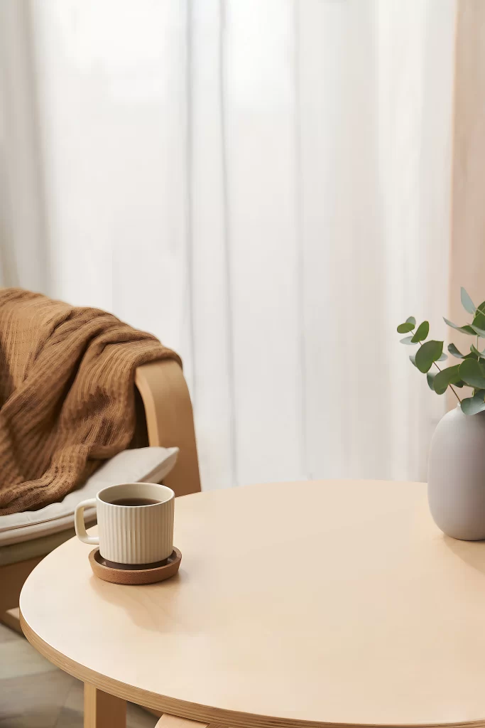 Cozy Minimalist Coffee Scene in Bright Living Room