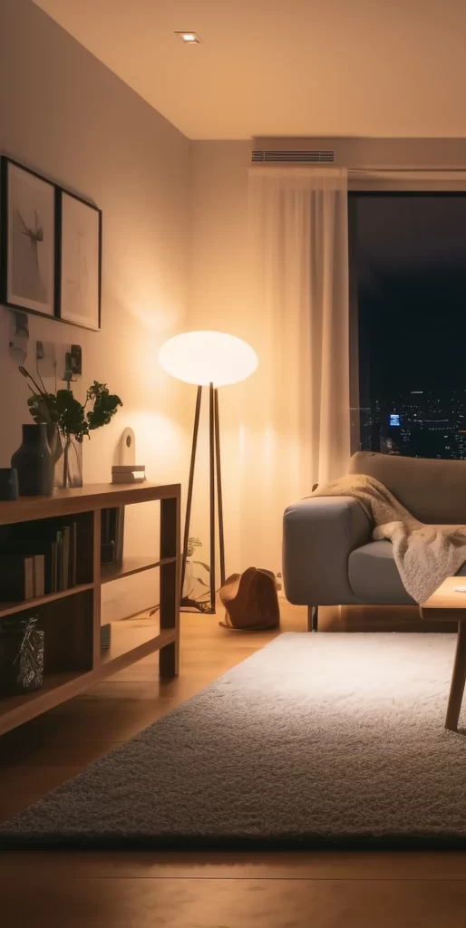 Cozy Minimalist Living Room With Warm Ambient Lighting