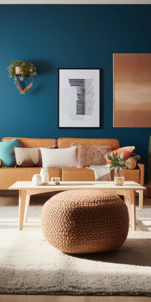 Cozy Modern Living Room With Teal Accent Wall