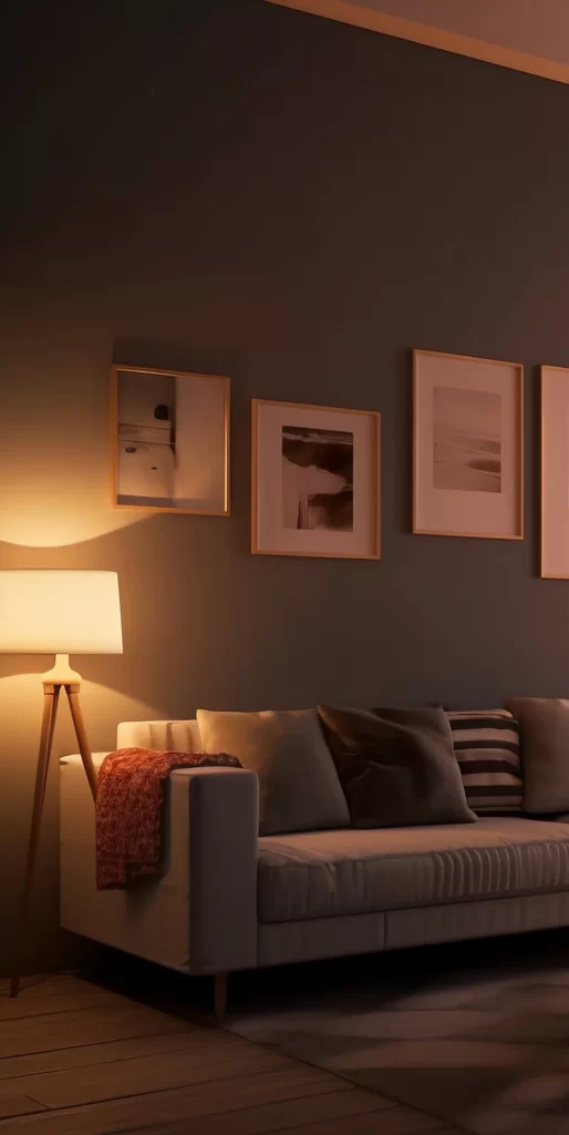 Cozy Modern Living Room with Warm Ambient Lighting