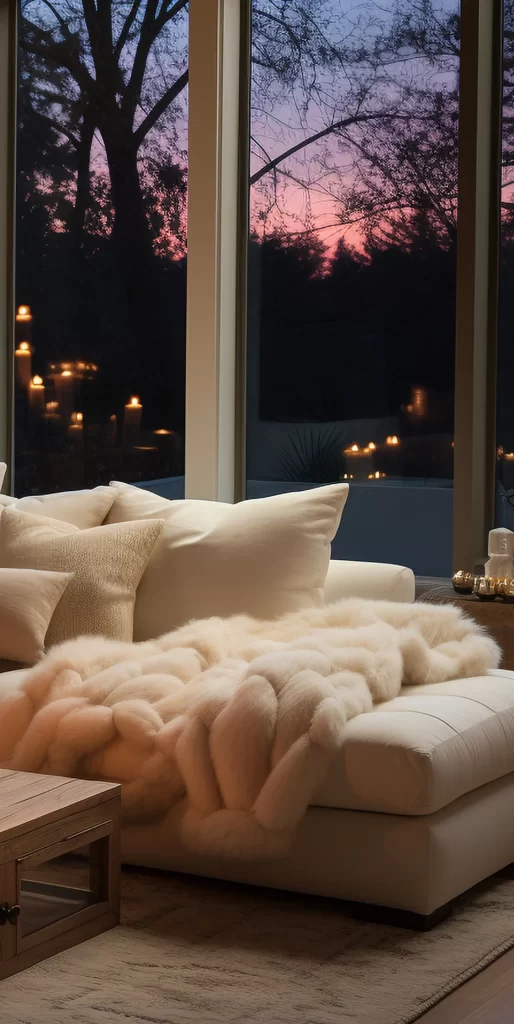 Cream Sofa with Chunky Knit Throw at Twilight