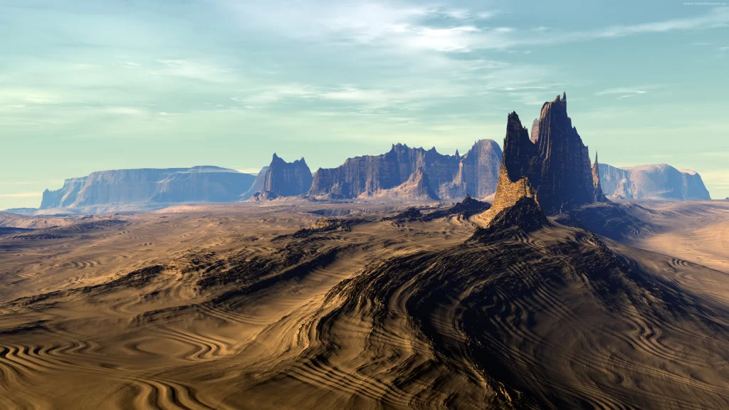 desert sand dunes mountains sky landscape