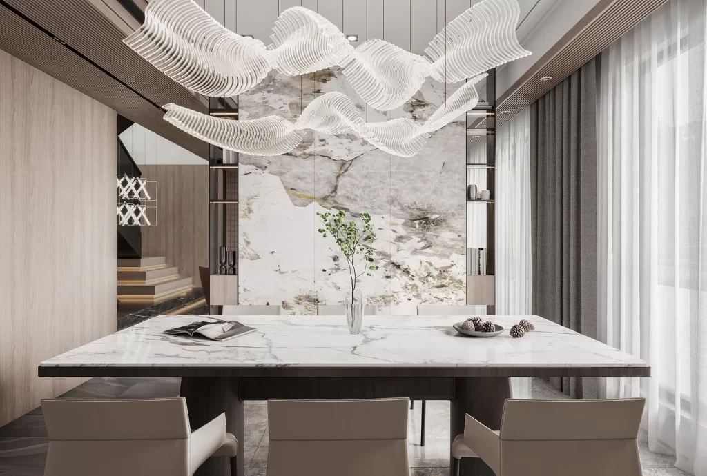 Dining Room Contemporary Neutral Marble Table Chairs Artistic Lighting