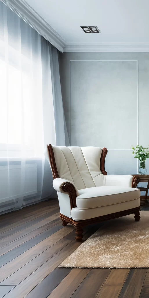 Elegant White Leather Armchair in Classic Living Room