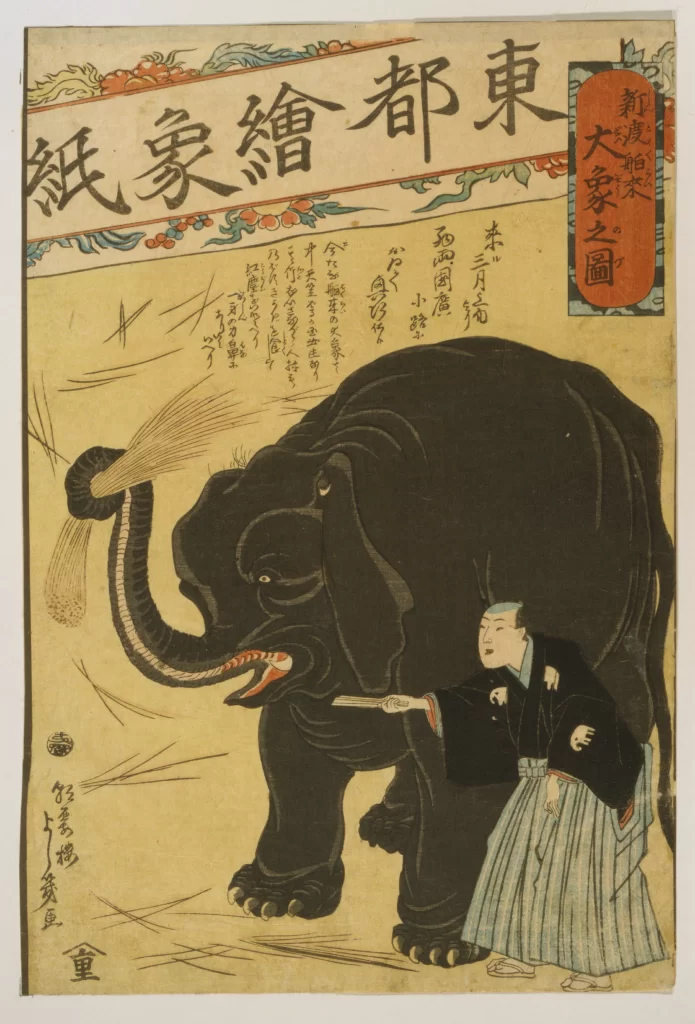 Elephant Traditional Attire Japanese Art Ukiyo-e Cultural Scene