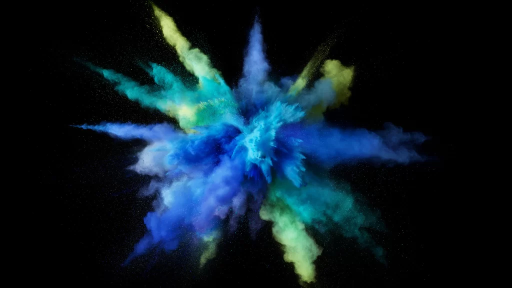 explosion colors powder particles dynamic vibrant energy