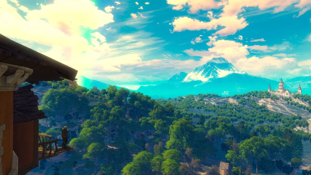 fantasy landscape mountain castle forest sky