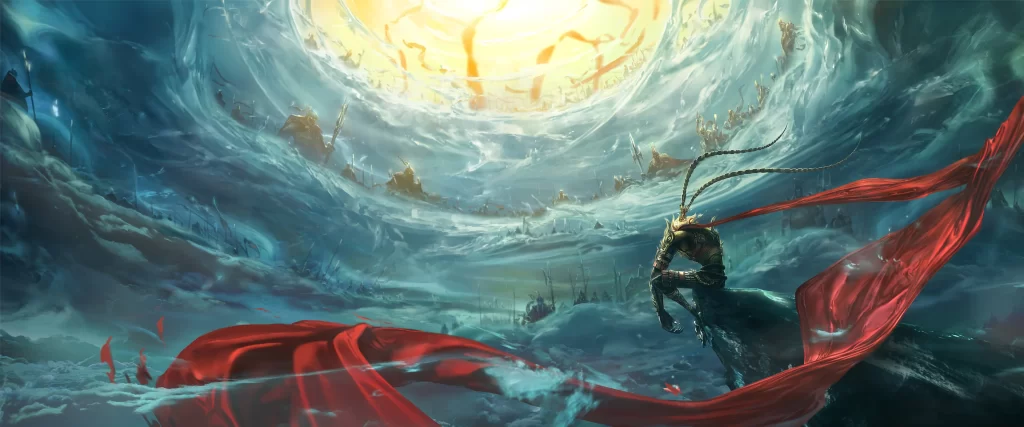 Fantasy Warrior Red Cloak Mystical Battle Vortex