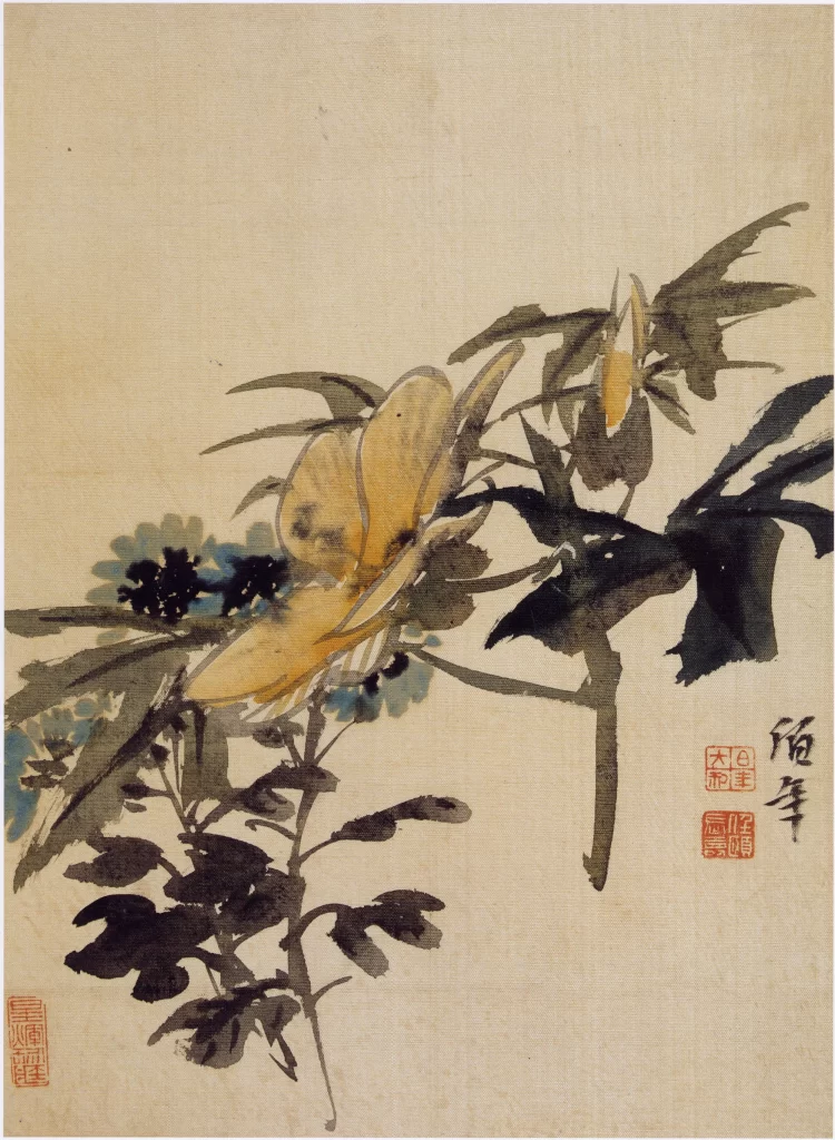 Flower leaves ink brush traditional Ren Bonian