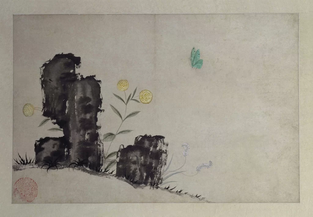 flowers birds ink wash tranquil Wen Shu