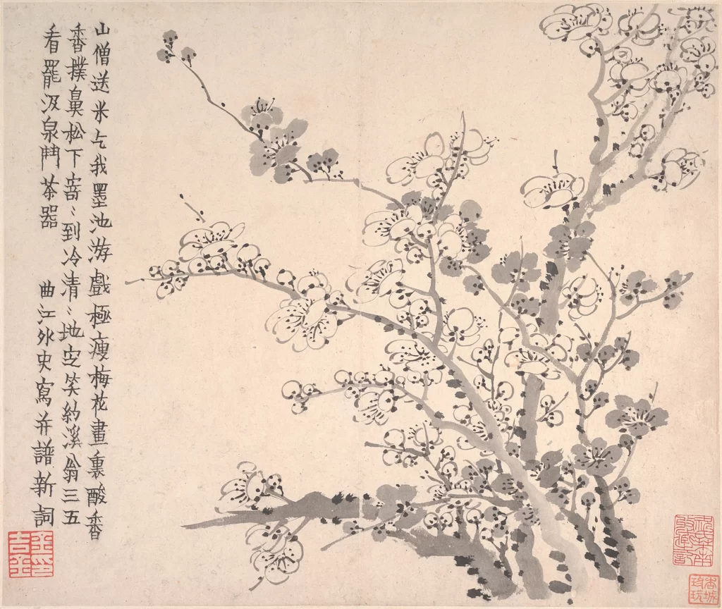 Flowers branches traditional ink monochrome Jin Nong