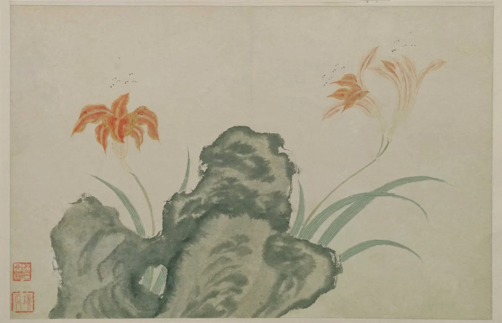 Flowers ink wash serene elegant Wen Shu