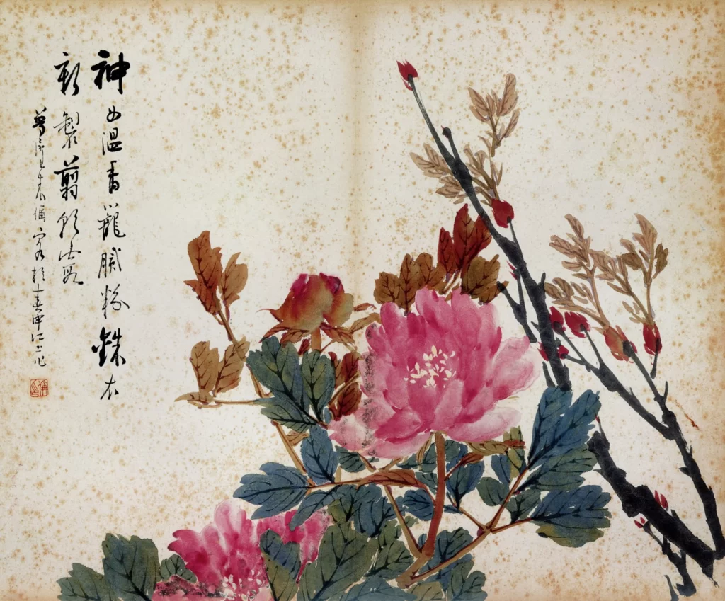 Flowers ink wash serene elegant Zhu Cheng