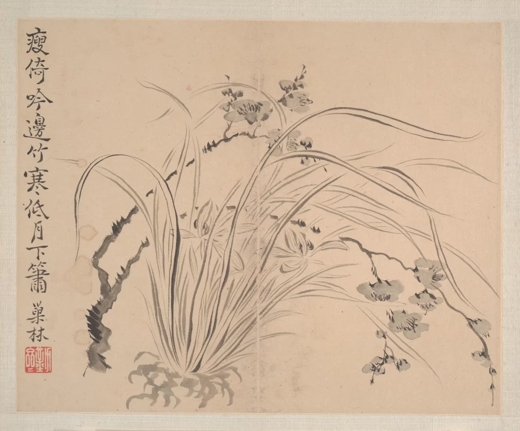 flowers ink wash serene Wang Shishen