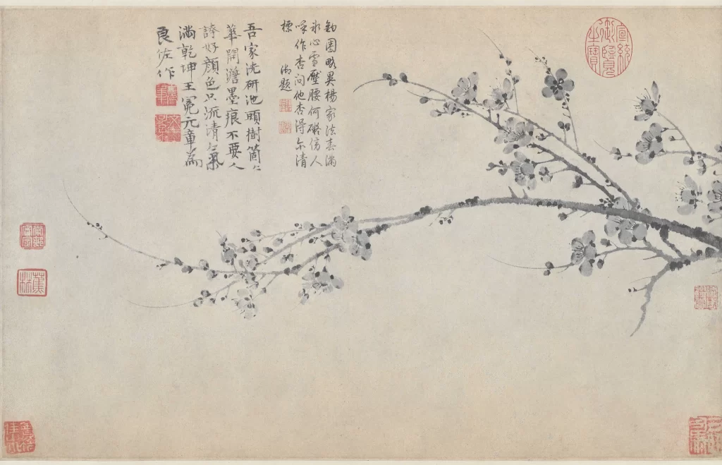 flowers ink wash tranquil elegant Wu Zhen