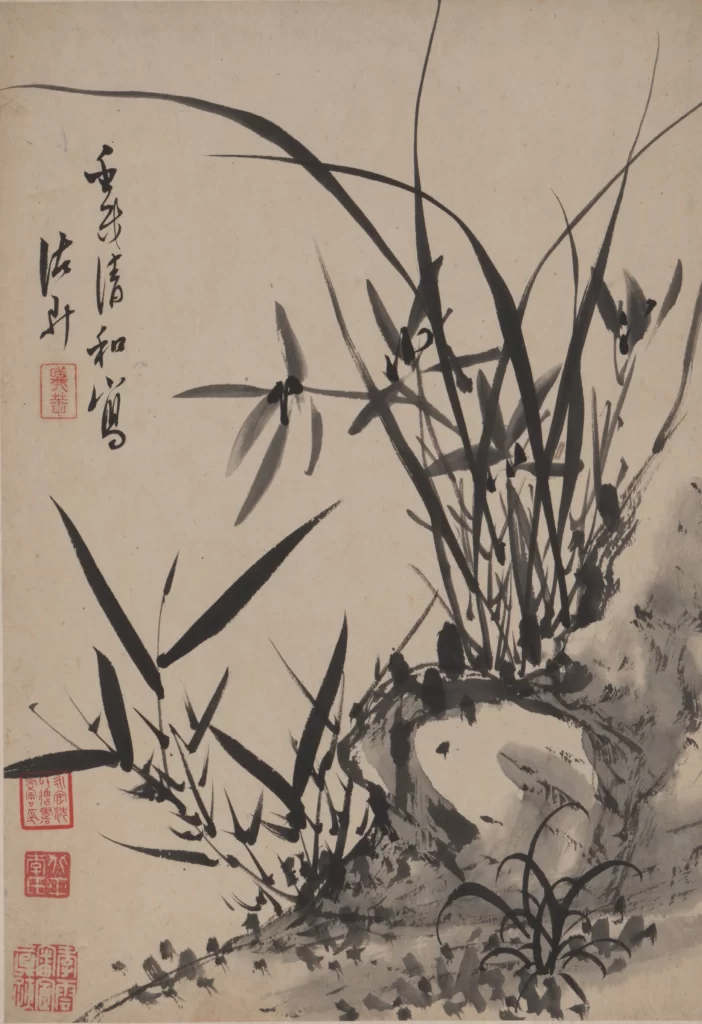 flowers ink wash tranquil Zhu Sheng