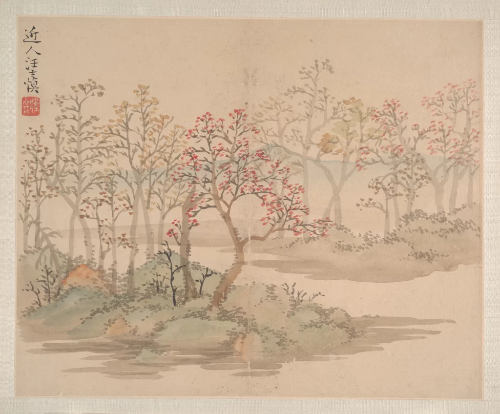 Flowers landscape ink wash tranquil Wang Shishen