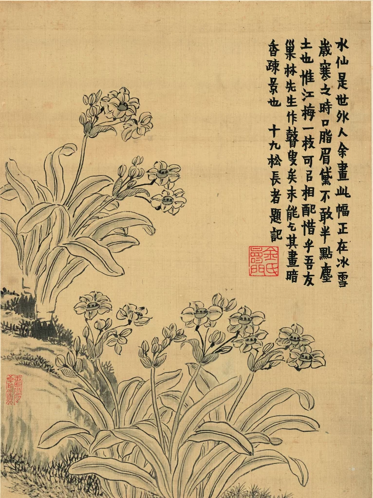 Flowers traditional ink detailed elegant Jin Nong