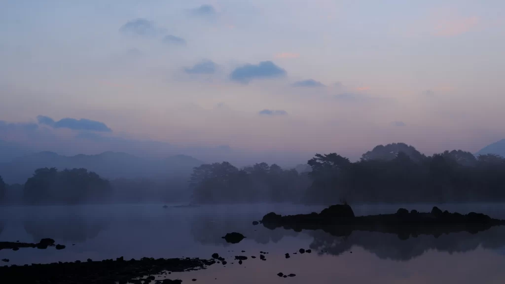 foggy lake sunrise mist tranquil nature