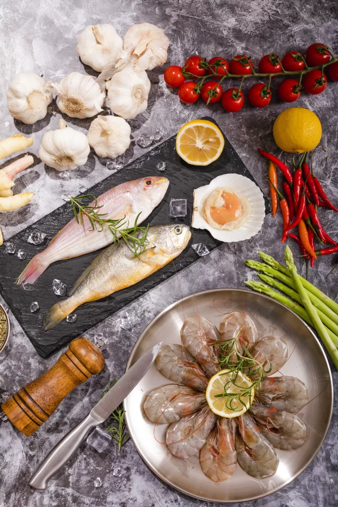 Fresh Fish Shrimp Garlic Lemon Red Chili