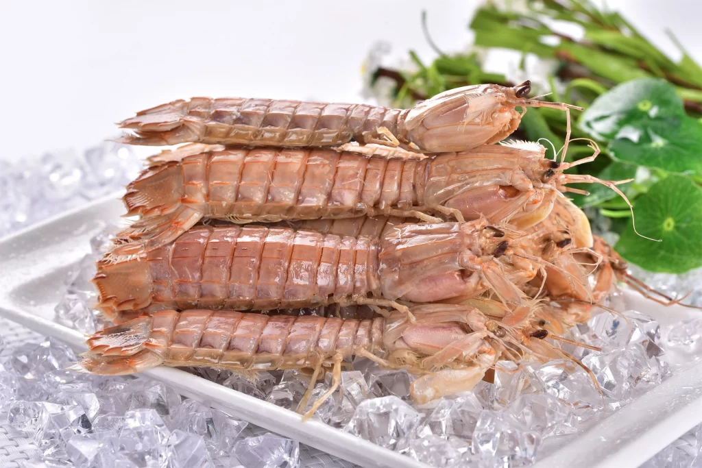 Fresh Lobster Brown Shell Ice Crystals Green Herbs
