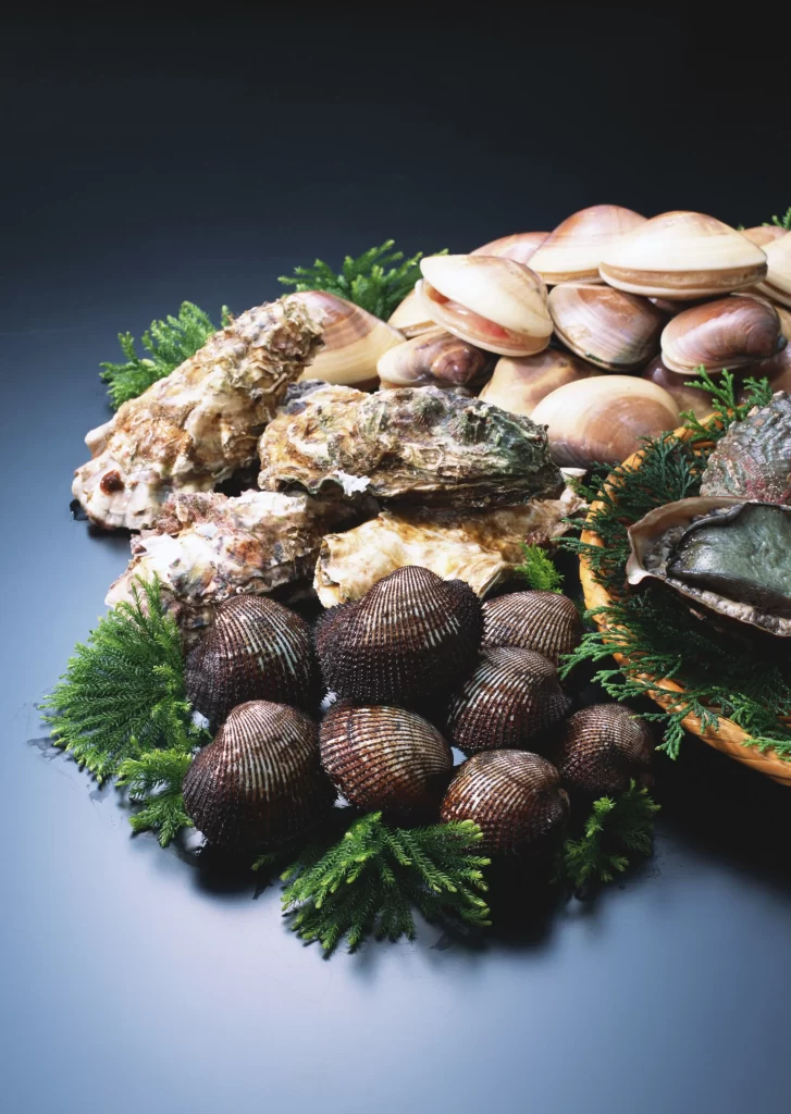 Fresh Shellfish Brown Shells Green Herbs