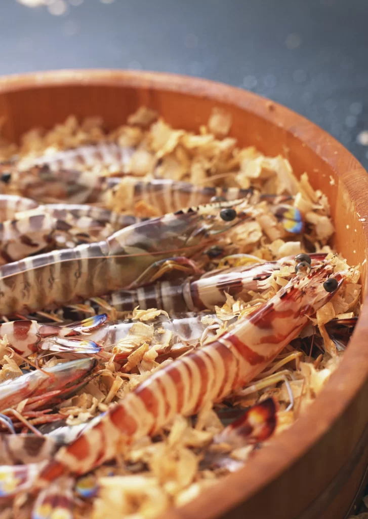 Fresh Shrimp Brown Shell Wooden Bowl