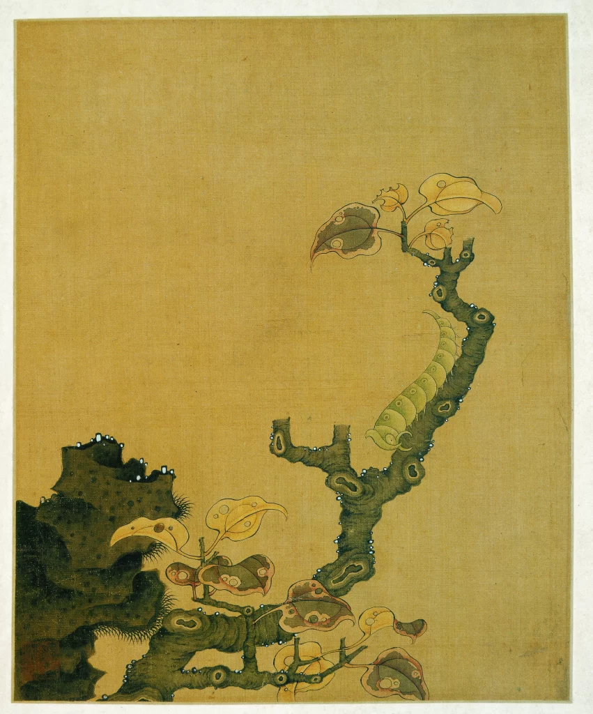Gnarled Tree Autumn Leaves Caterpillar Rock Chen Hongshou