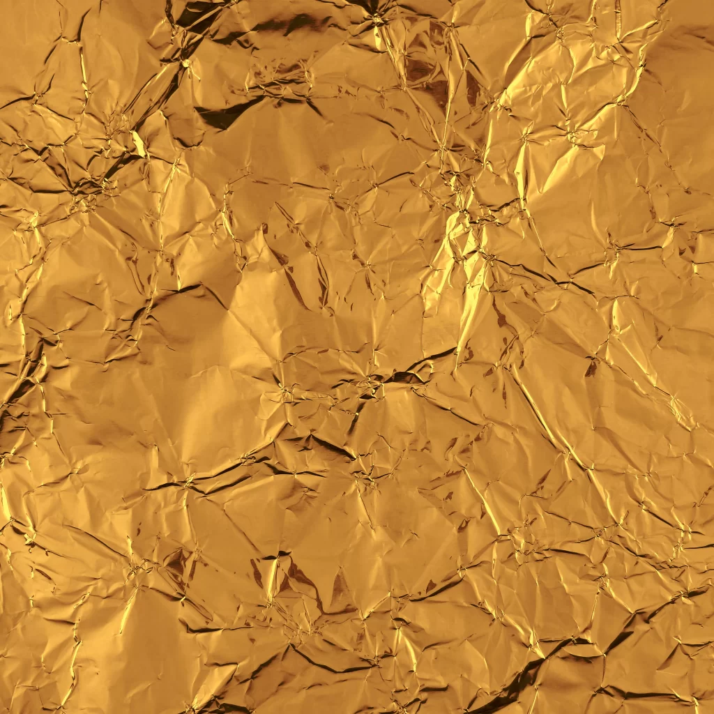 Gold Crinkled Metallic Foil Reflective Wrinkled Texture