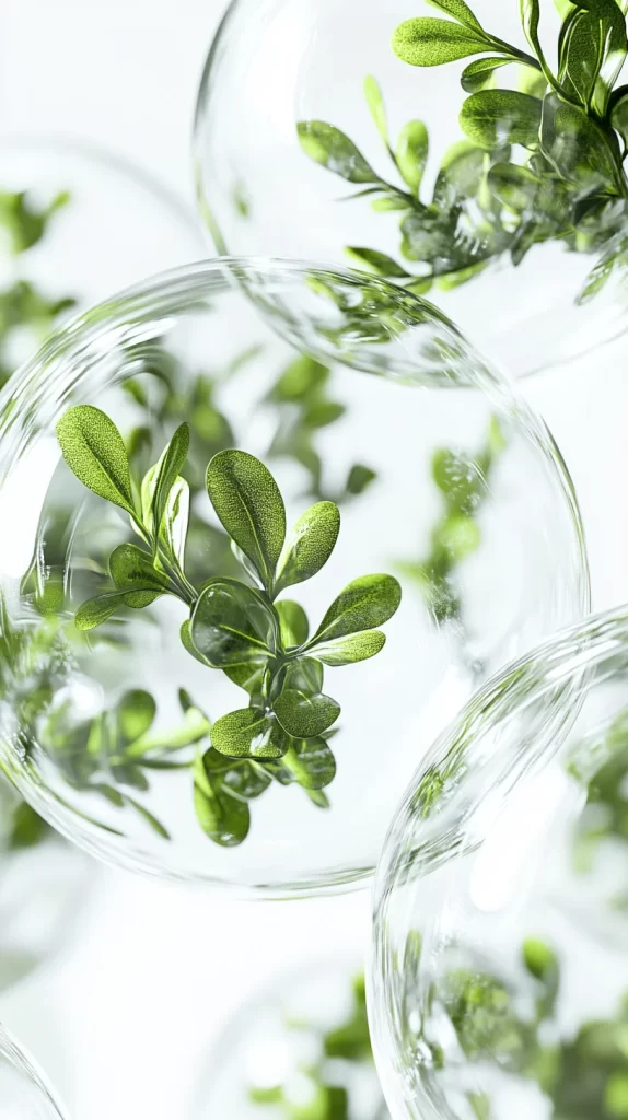 Green Leaves Transparent Glass Bubbles Nature