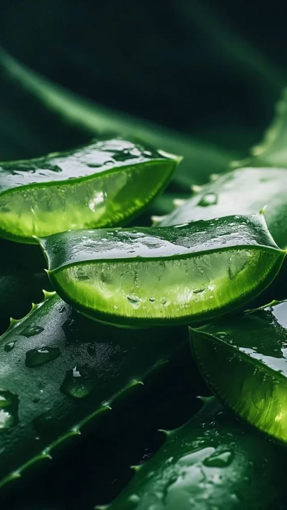 Green Leaves Water Droplets Aloe Vera Plant