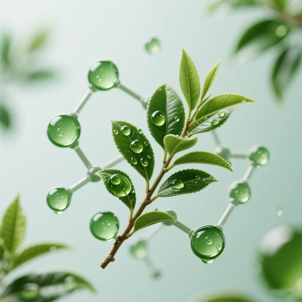 Green Leaves Water Droplets Molecule Structure Nature