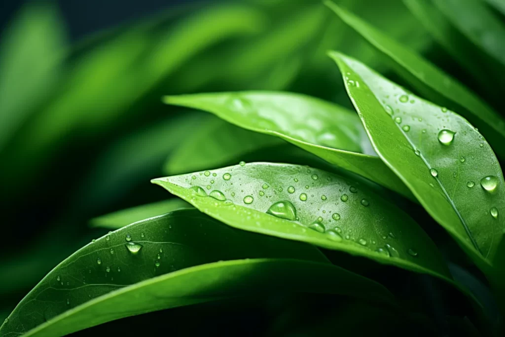 Green Leaves Water Droplets Nature Freshness