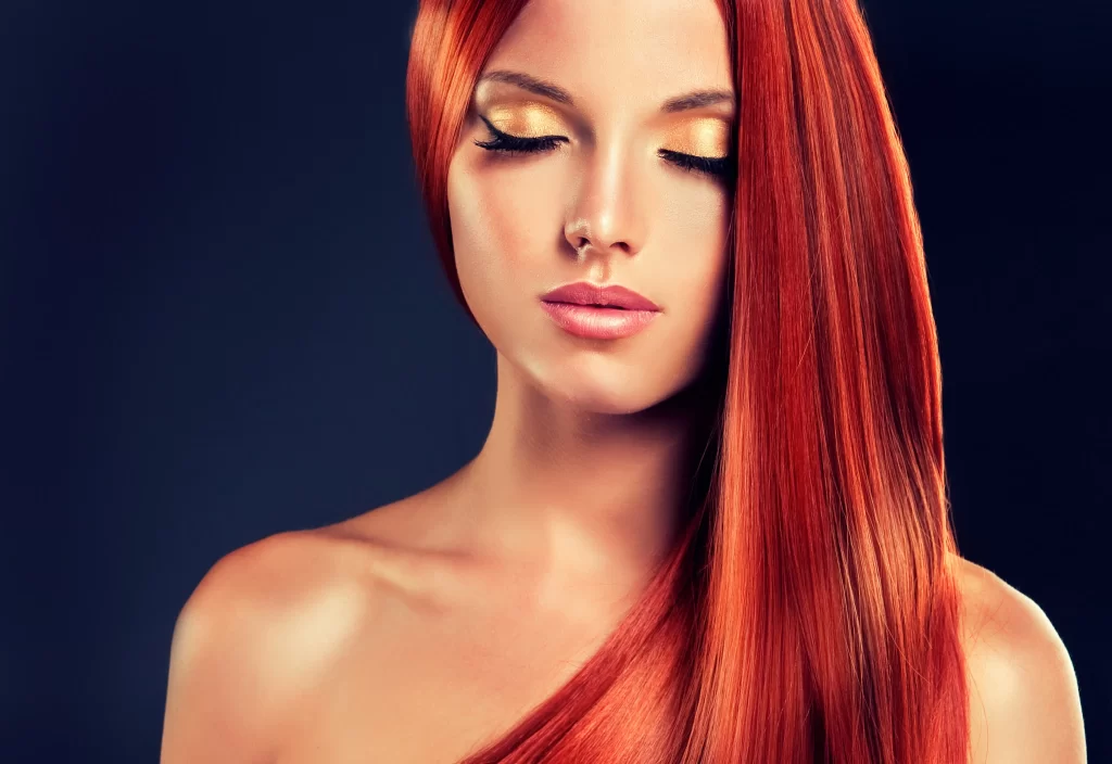 hair beauty red color smooth shiny