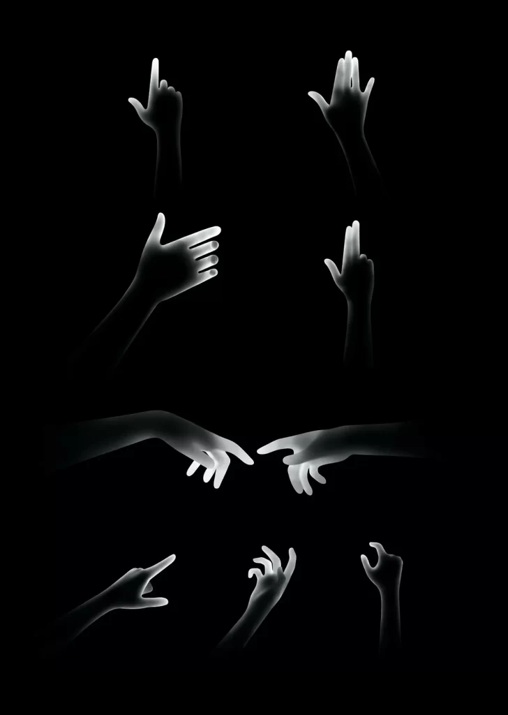 Hands Gestures Black Background White