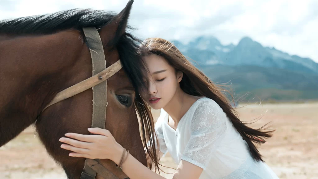 Horse Woman Mountains White Dress Nature Peaceful